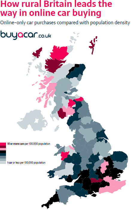 Heat map of online sales via Buyacar - March 2017