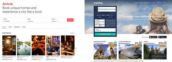 Airbnb and the Trainline website