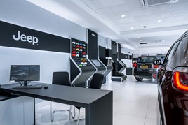 Real demonstrator cars sit alongside VR at Glyn Hopkin's new flagship FCA Group store in Romford