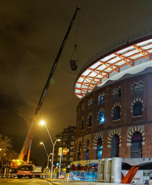 Seat's new model is craned into position ahead of its Facebook Live unveiling in Barcelona